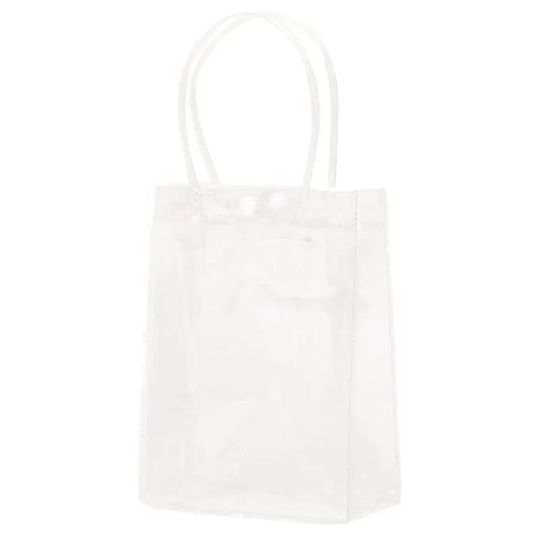 100x PVC Transparent Gift Tote Bag with Snap Button for Packaging