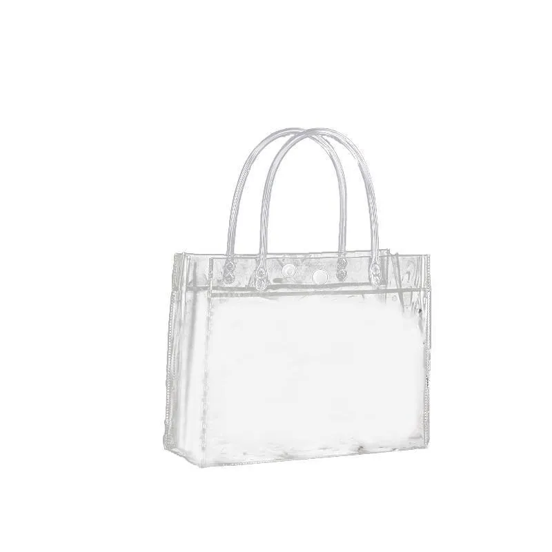 100x PVC Transparent Gift Tote Bag with Snap Button for Packaging