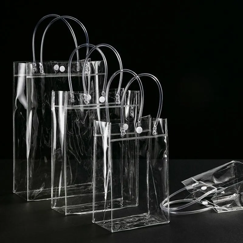 100x PVC Transparent Gift Tote Bag with Snap Button for Packaging