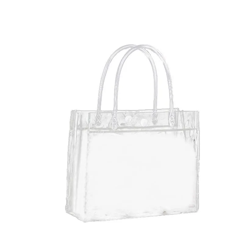 100x PVC Transparent Gift Tote Bag with Snap Button for Packaging
