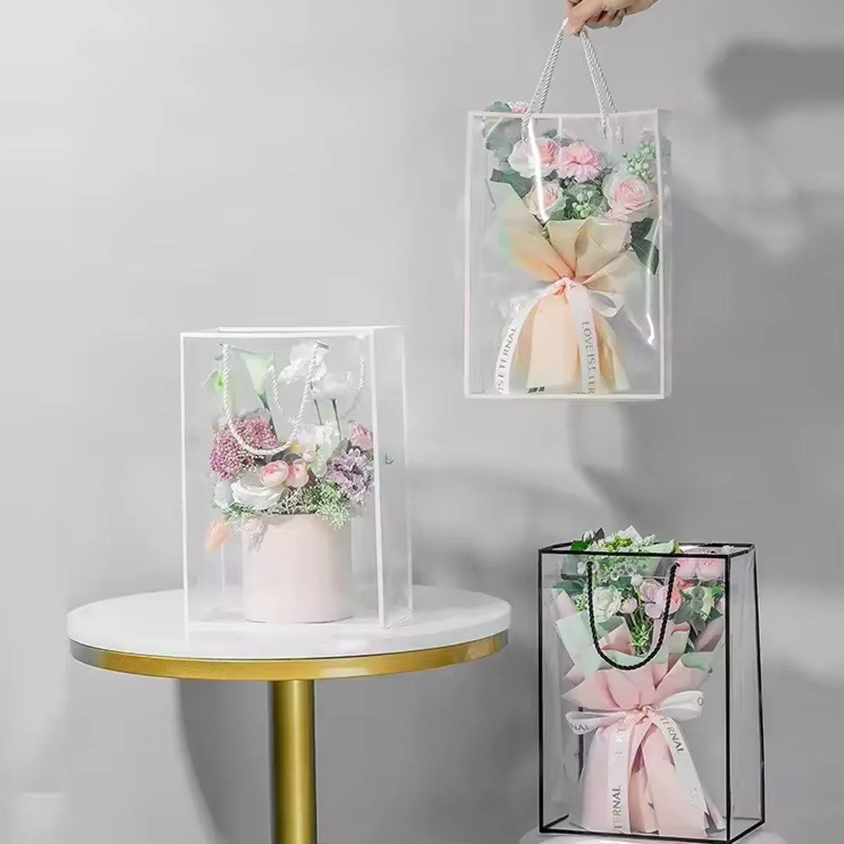 10pcs Clear Transparent Tote Bags Handbags Toy Storage Gift Shopping Bags