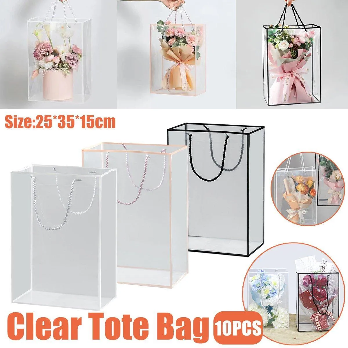 10pcs Clear Transparent Tote Bags Handbags Toy Storage Gift Shopping Bags