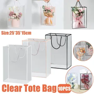 10pcs Clear Transparent Tote Bags Handbags Toy Storage Gift Shopping Bags