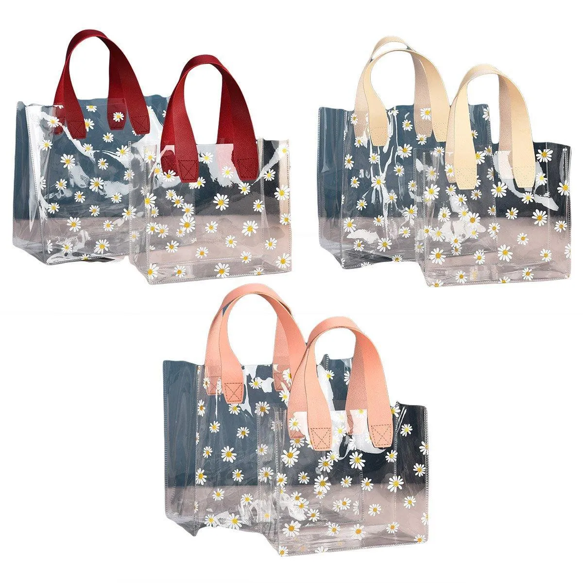 10pcs Small Fresh Transparent PVC Tote Bag Wedding Candy Gift Bag Daisy Design