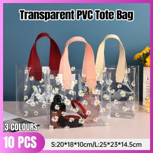 10pcs Small Fresh Transparent PVC Tote Bag Wedding Candy Gift Bag Daisy Design