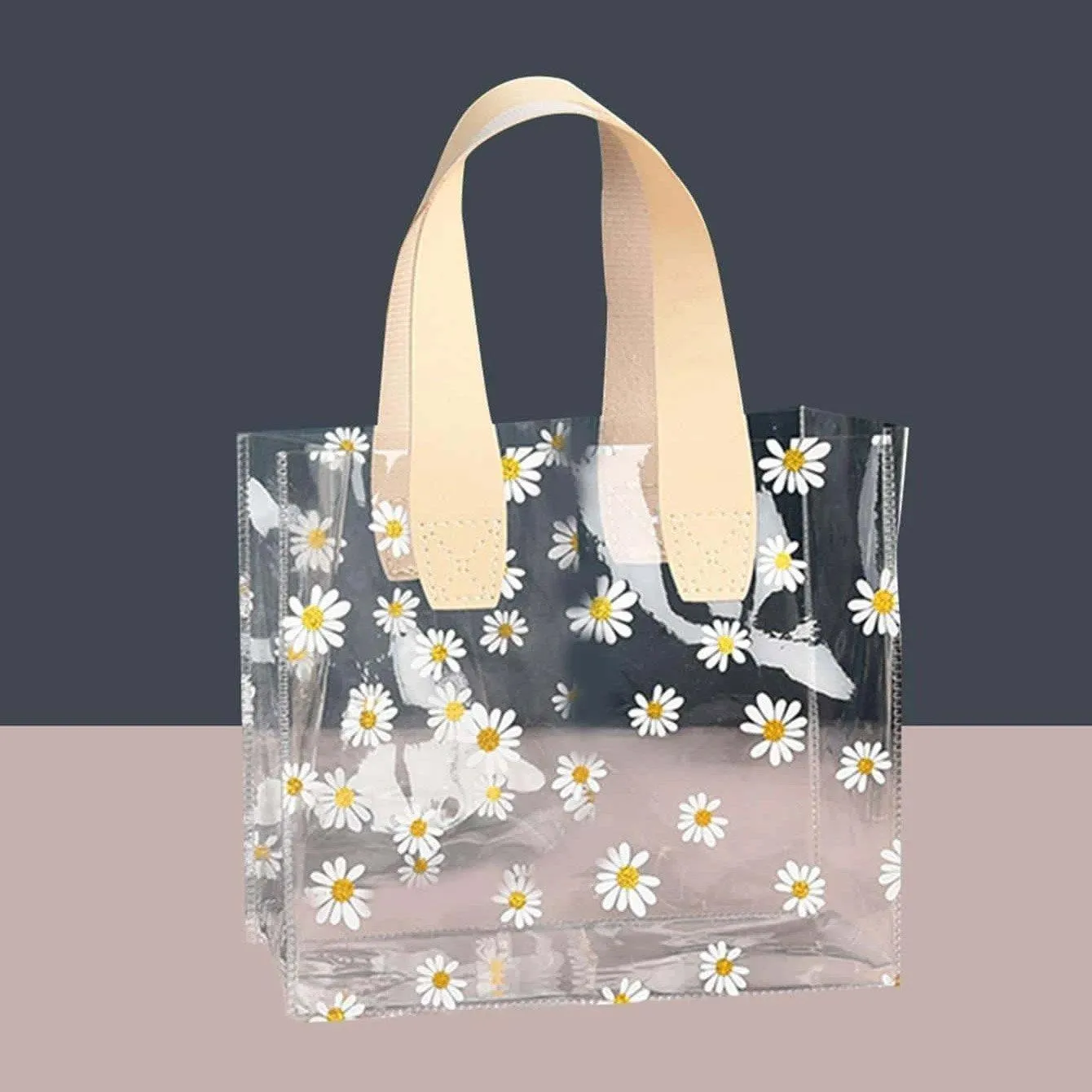 10pcs Small Fresh Transparent PVC Tote Bag Wedding Candy Gift Bag Daisy Design