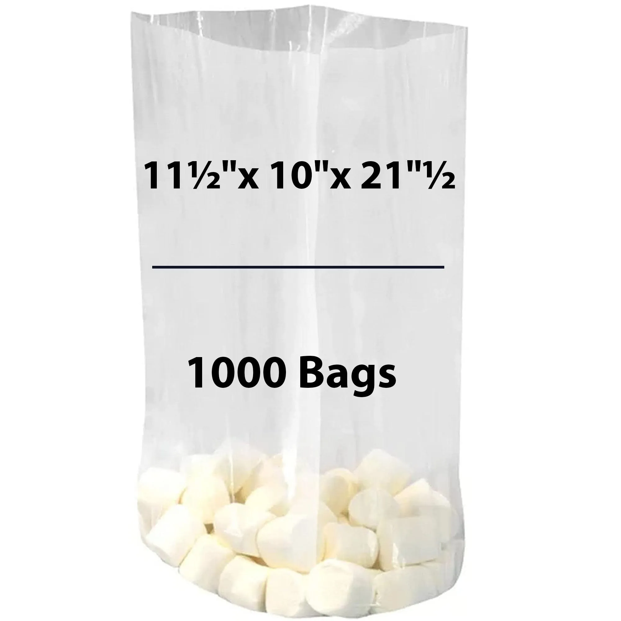 11.5X10X21.5 inches Gusseted Poly Bags Clear 1 Mil Low Density LDPE
