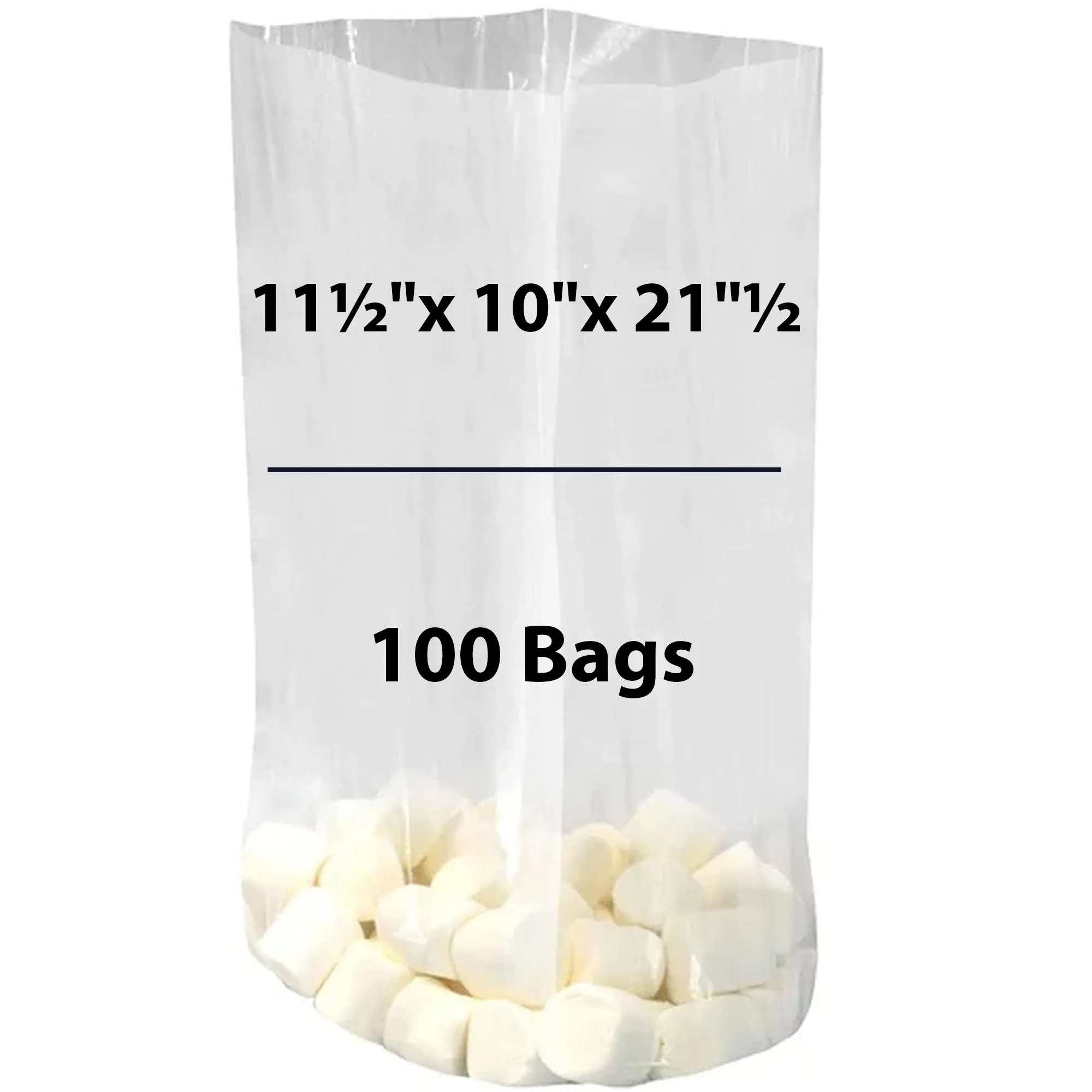 11.5X10X21.5 inches Gusseted Poly Bags Clear 1 Mil Low Density LDPE