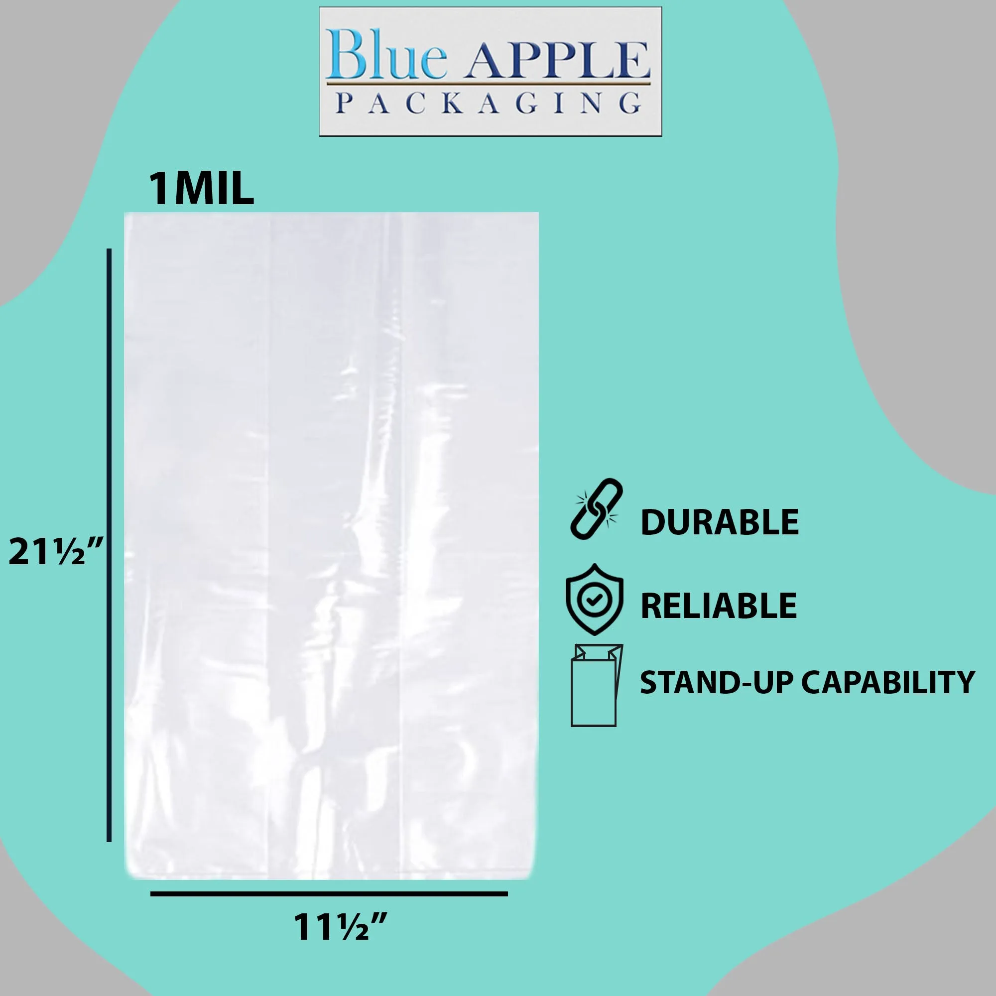 11.5X10X21.5 inches Gusseted Poly Bags Clear 1 Mil Low Density LDPE