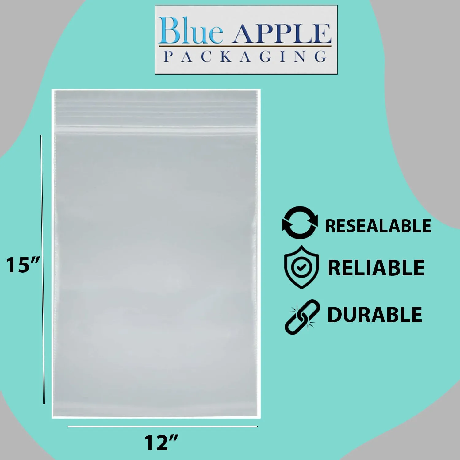 12X15 inches Reclosable Single Line Zipper Poly Bags 2 Mil (LDPE)