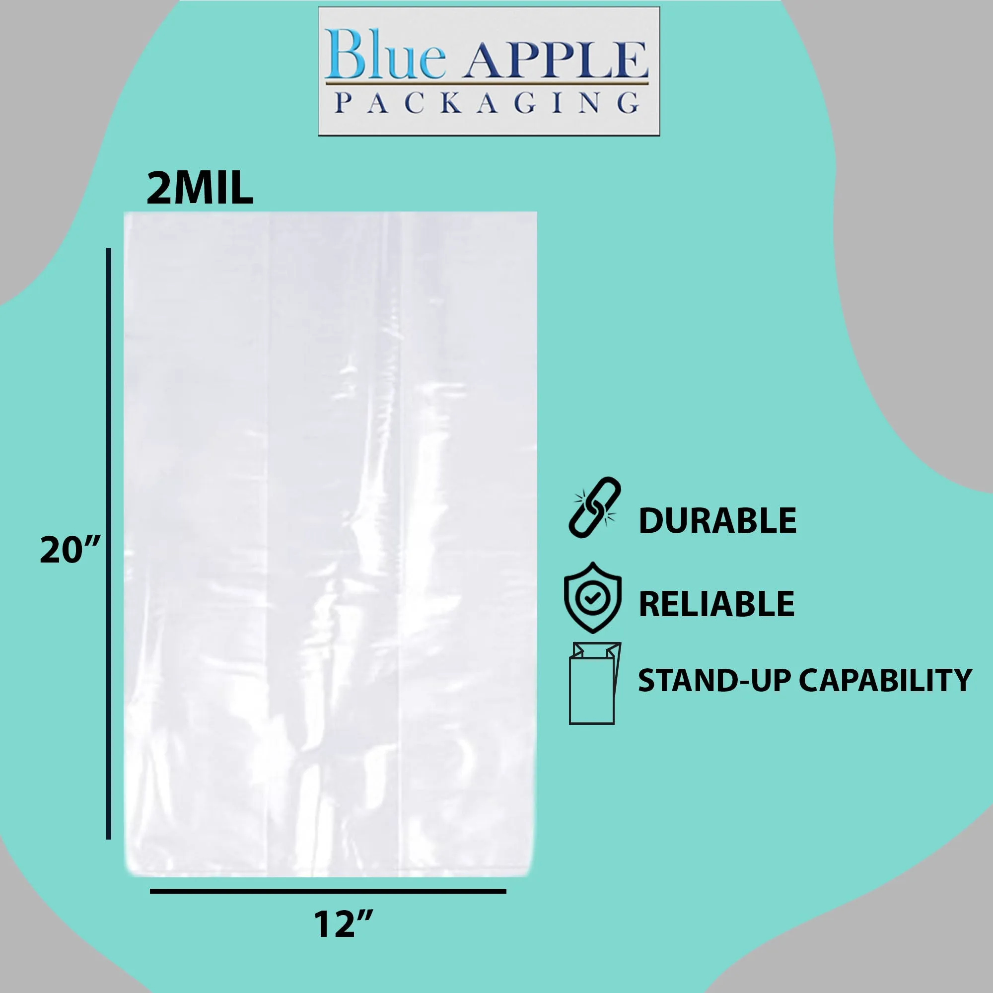 12X8X20 inches Gusseted Poly Bags Clear 2 Mil Low Density LDPE
