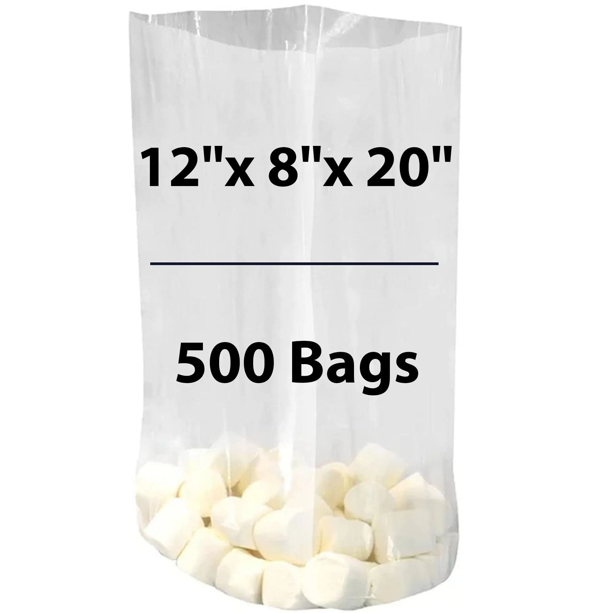 12X8X20 inches Gusseted Poly Bags Clear 2 Mil Low Density LDPE