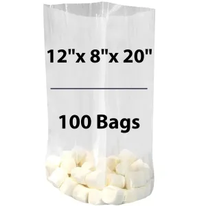 12X8X20 inches Gusseted Poly Bags Clear 2 Mil Low Density LDPE