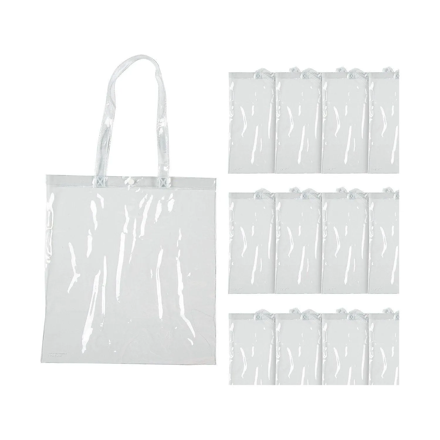 15" x 16" Large Clear Transparent Tote Bags – 12 Pc.
