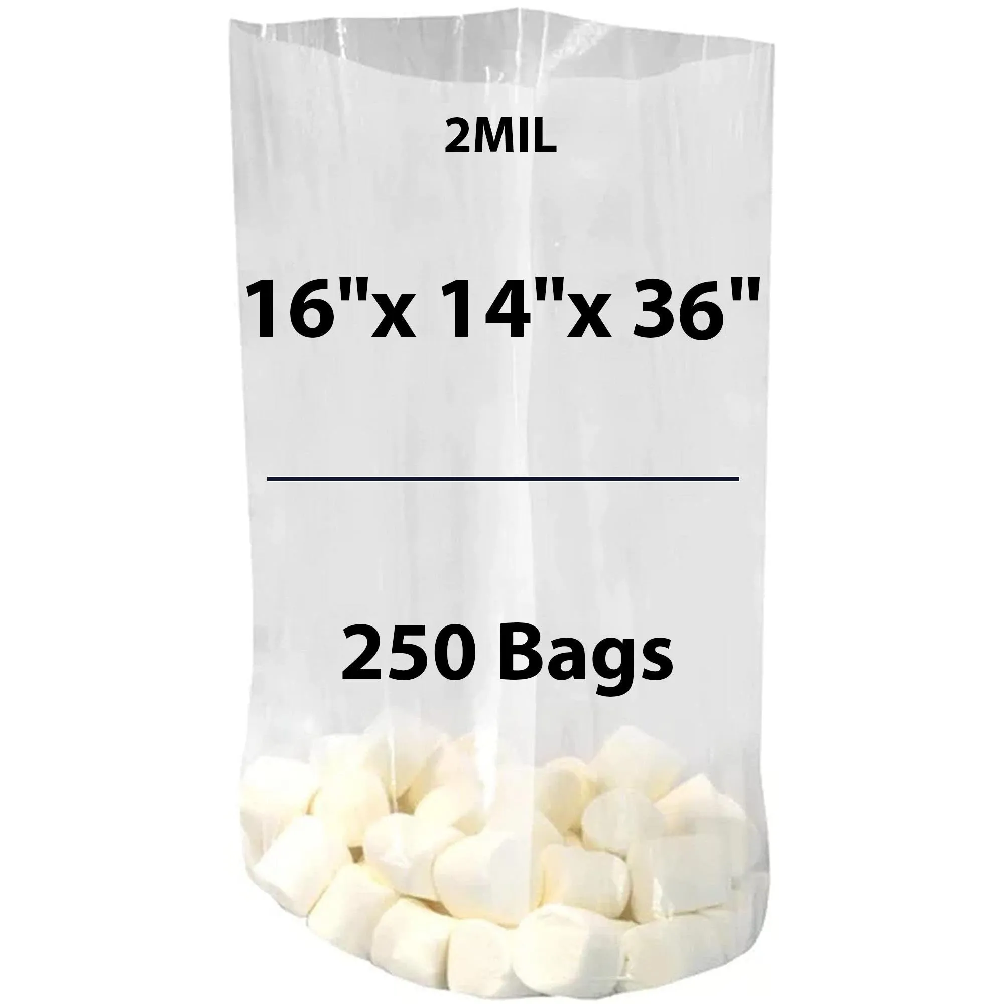 16X14X36 inches Gusseted Poly Bags Clear 2 Mil Low Density LDPE
