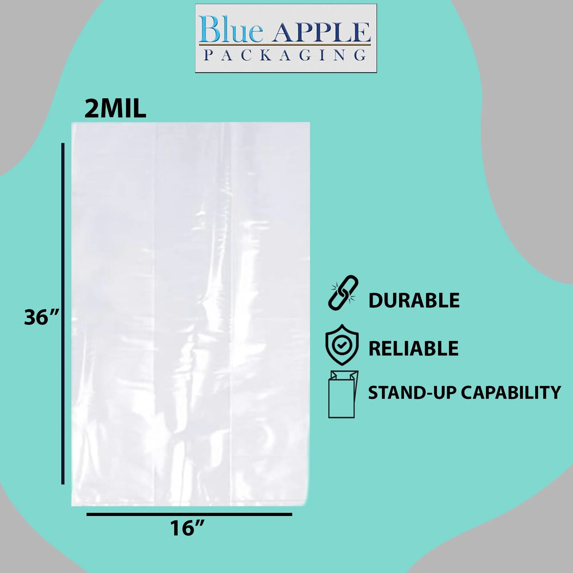 16X14X36 inches Gusseted Poly Bags Clear 2 Mil Low Density LDPE