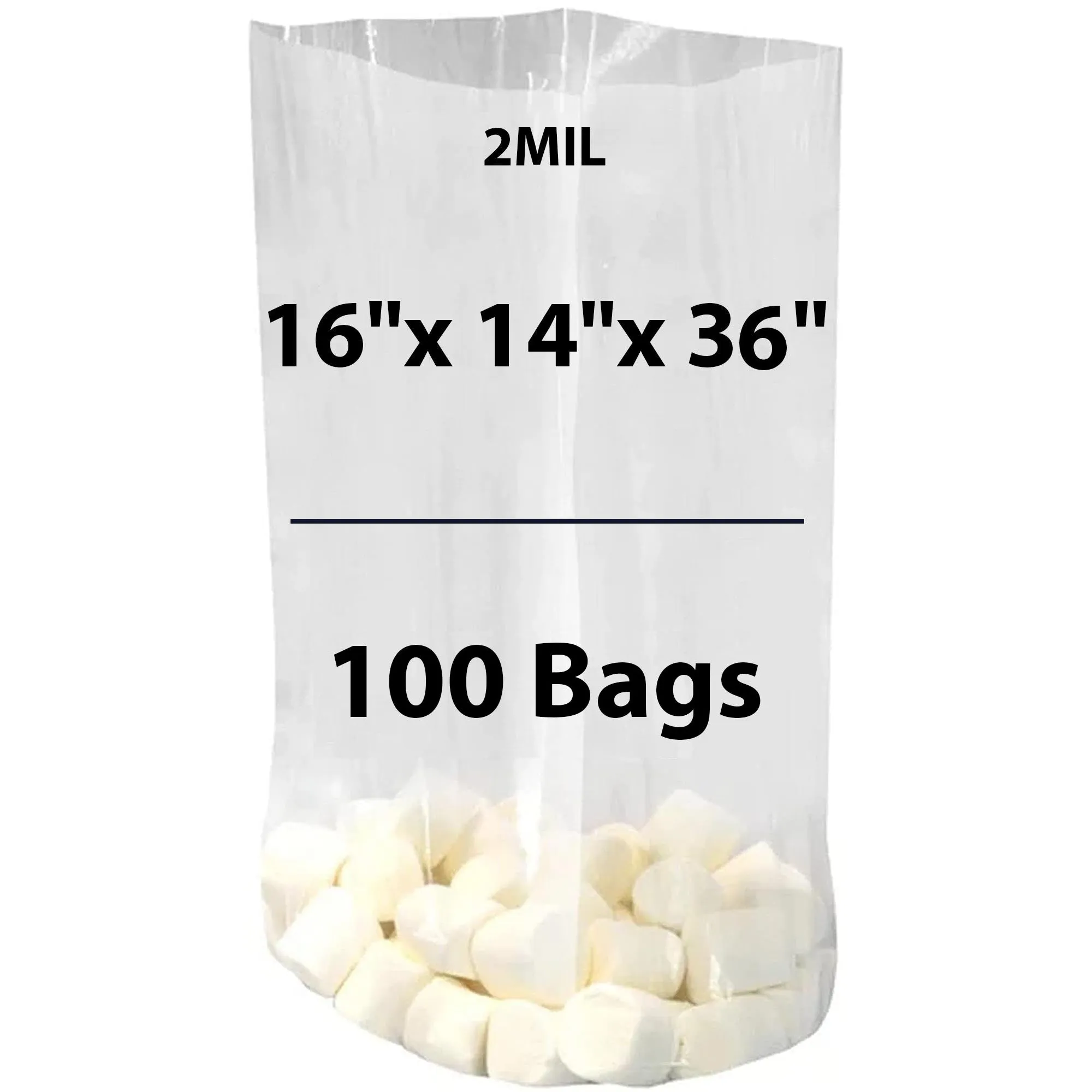 16X14X36 inches Gusseted Poly Bags Clear 2 Mil Low Density LDPE