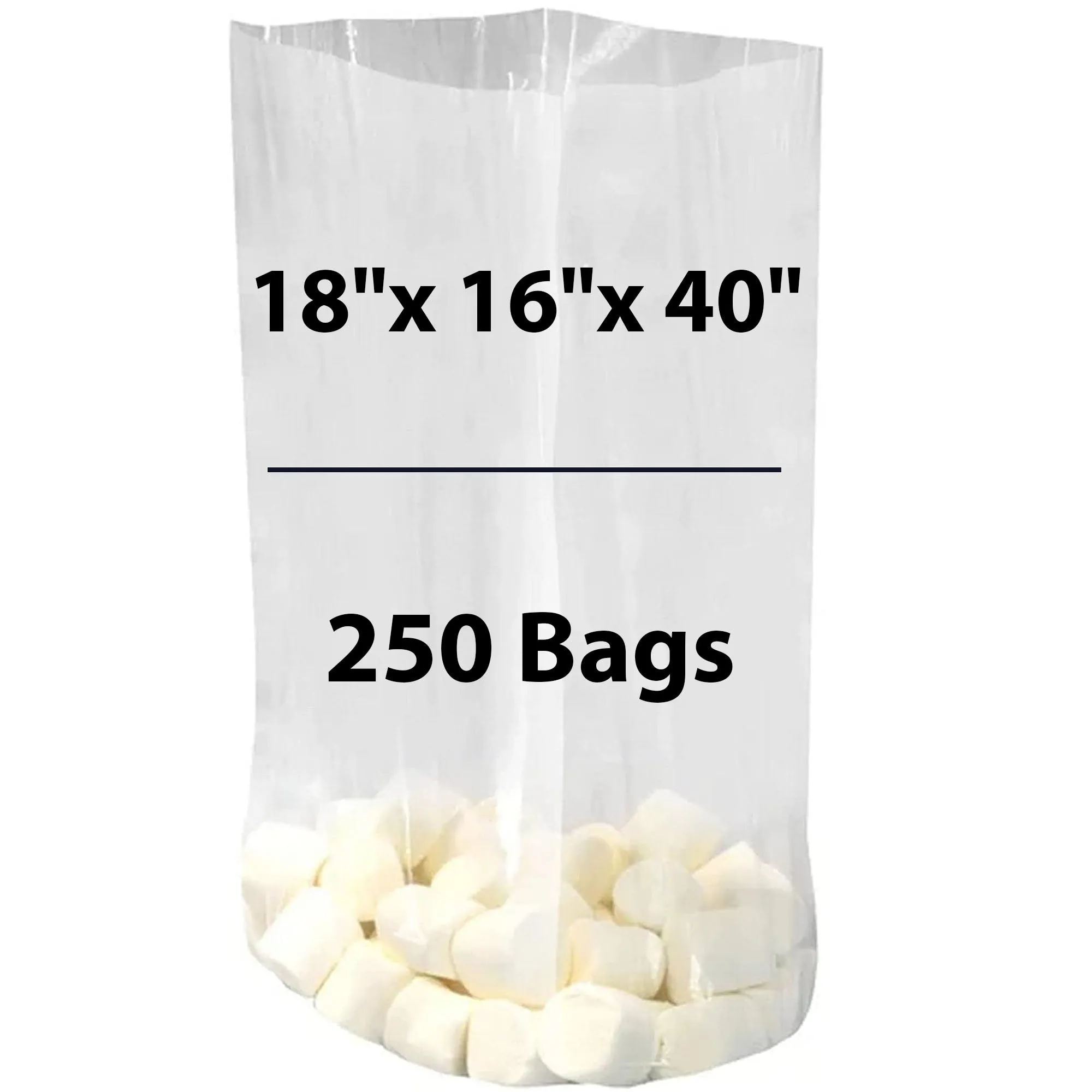 18X16X40 inches Gusseted Poly Bags Clear 1.5 Mil Low Density LDPE
