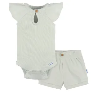 2-Piece Baby Girls Green Lily Bodysuit and Shorts Set