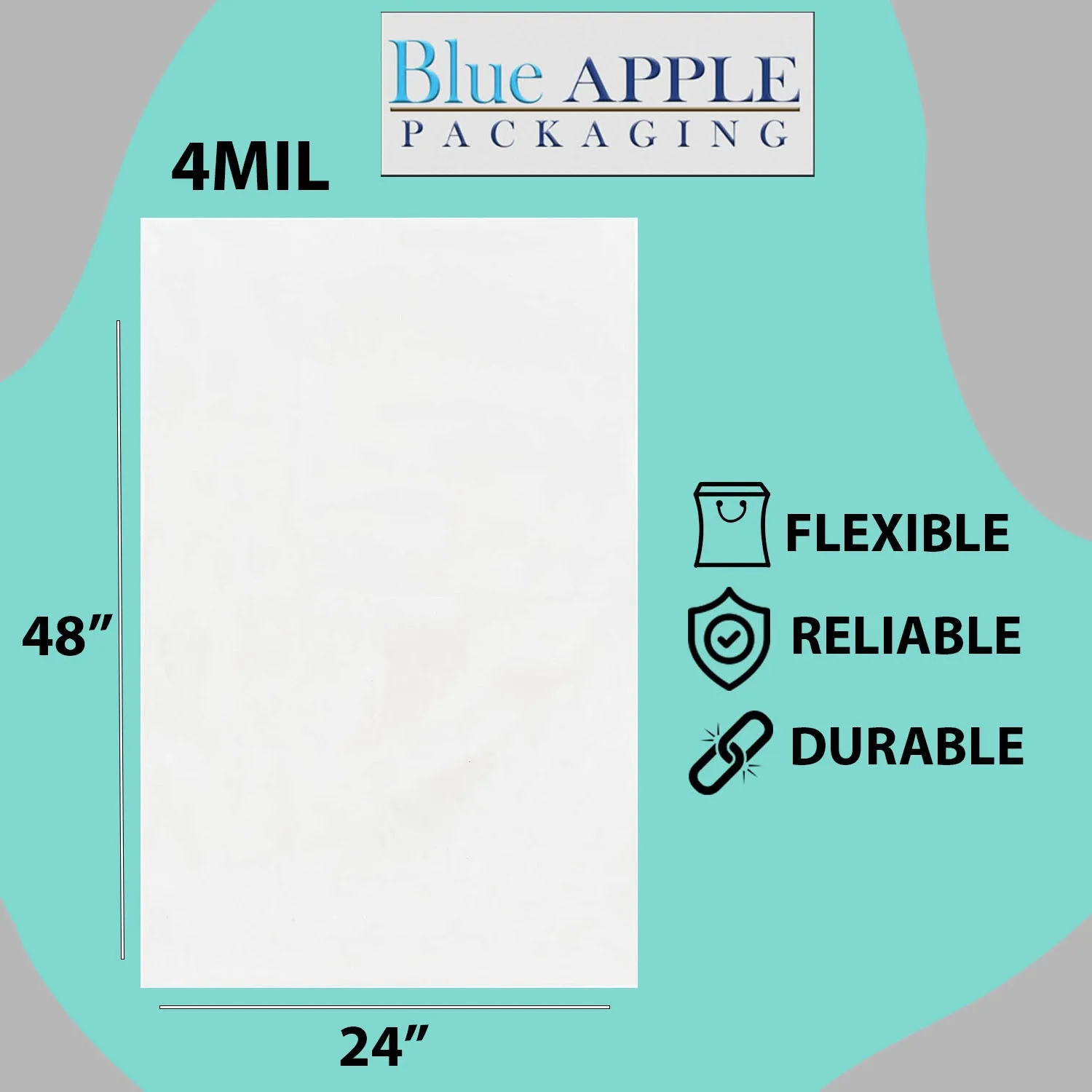 24X48 inches Clear Flat Poly Bags 4Mil Open Top (LDPE)