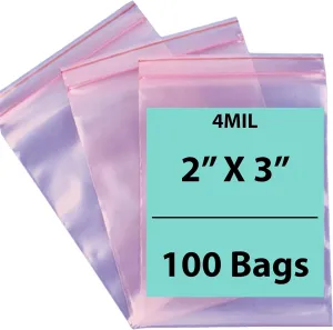 2X3 inches Pink Anti Static Zip Lock Bags 4 Mil