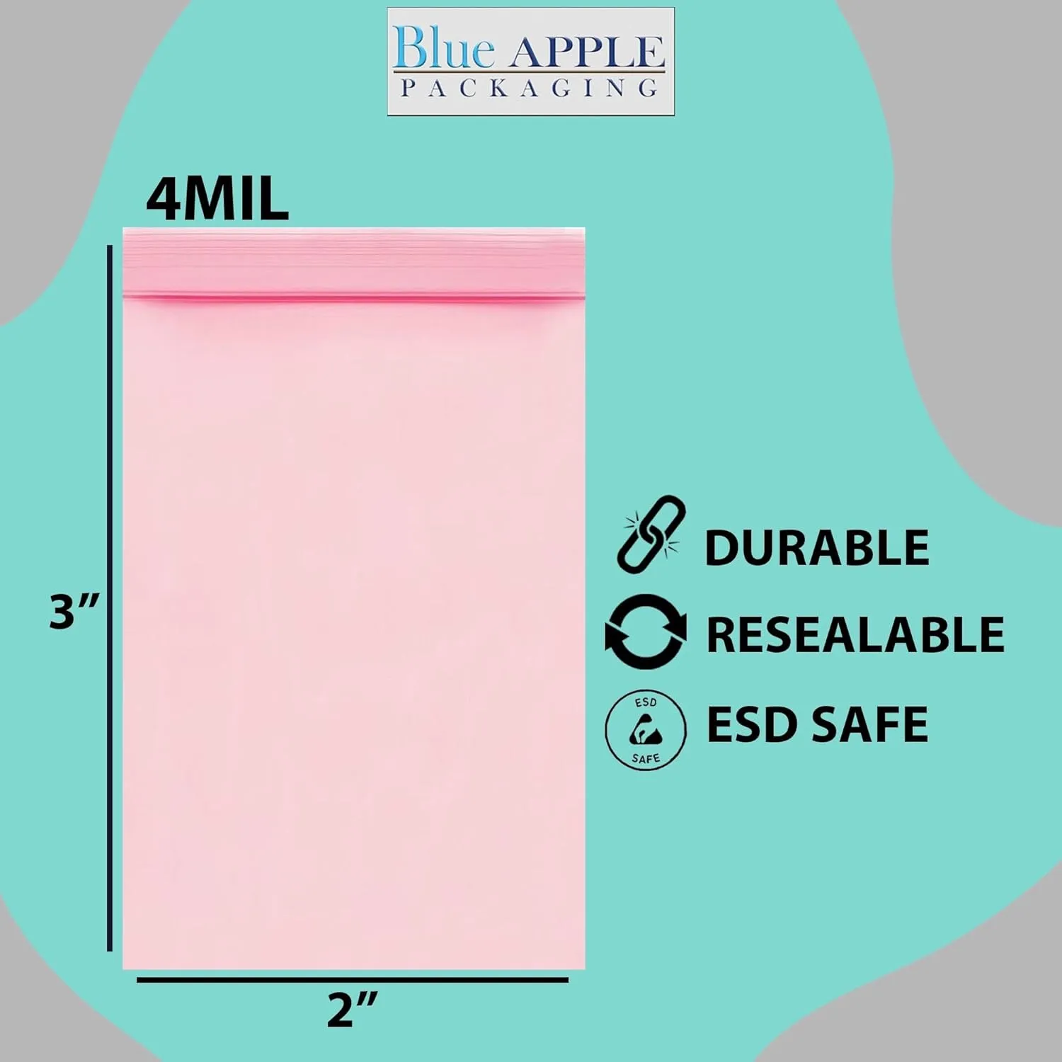 2X3 inches Pink Anti Static Zip Lock Bags 4 Mil