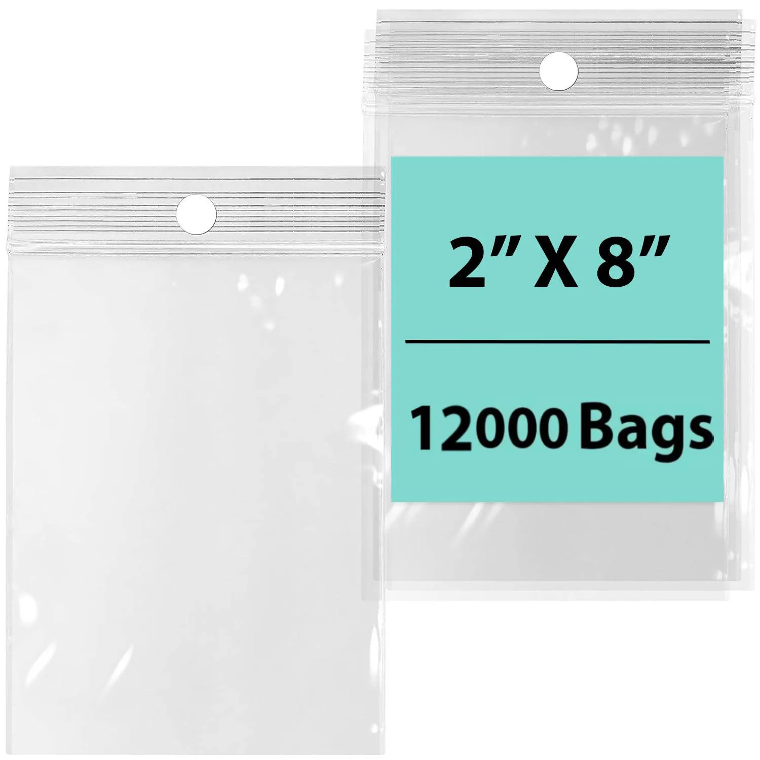 2X8 inches Reclosable Poly Bags with Hang Hole 2 Mil (LDPE) Single Track Zipper