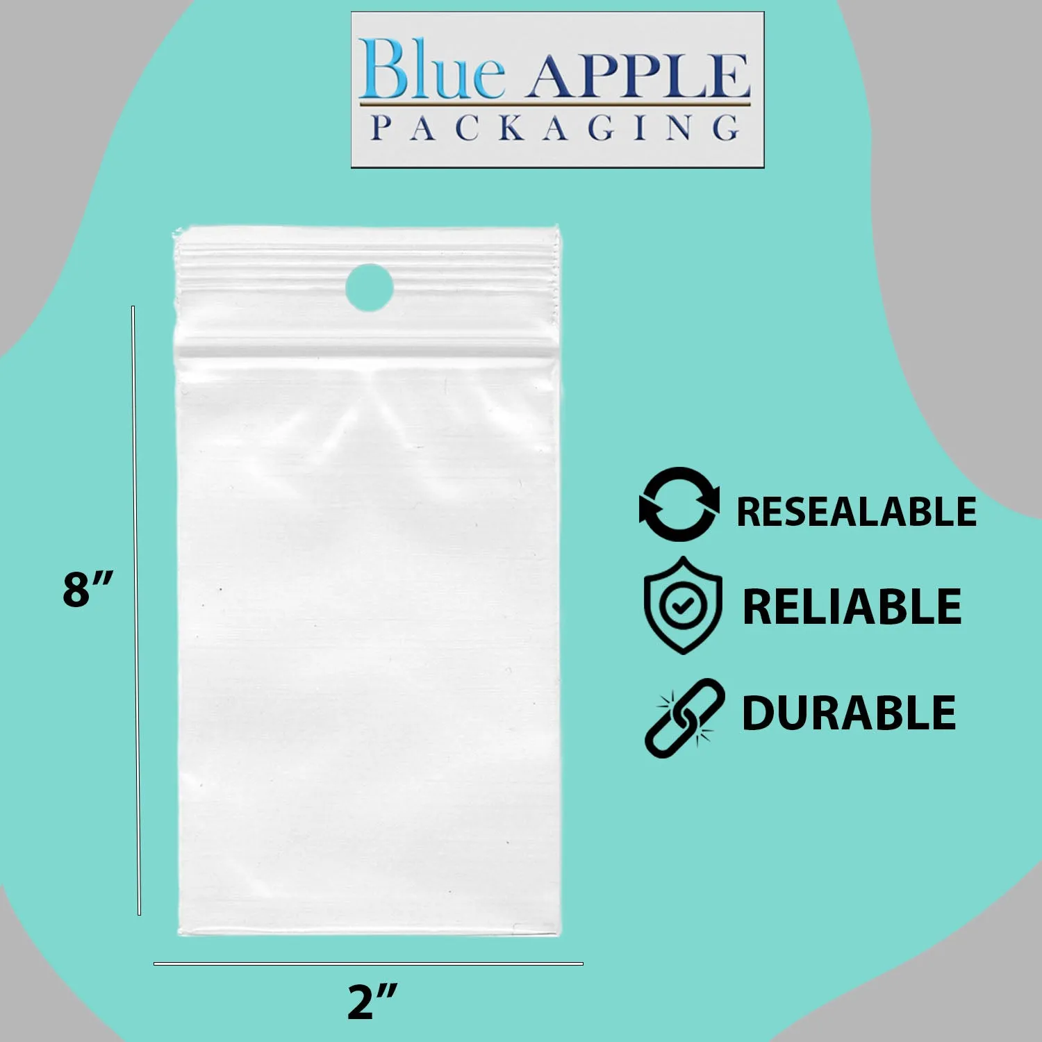 2X8 inches Reclosable Poly Bags with Hang Hole 2 Mil (LDPE) Single Track Zipper