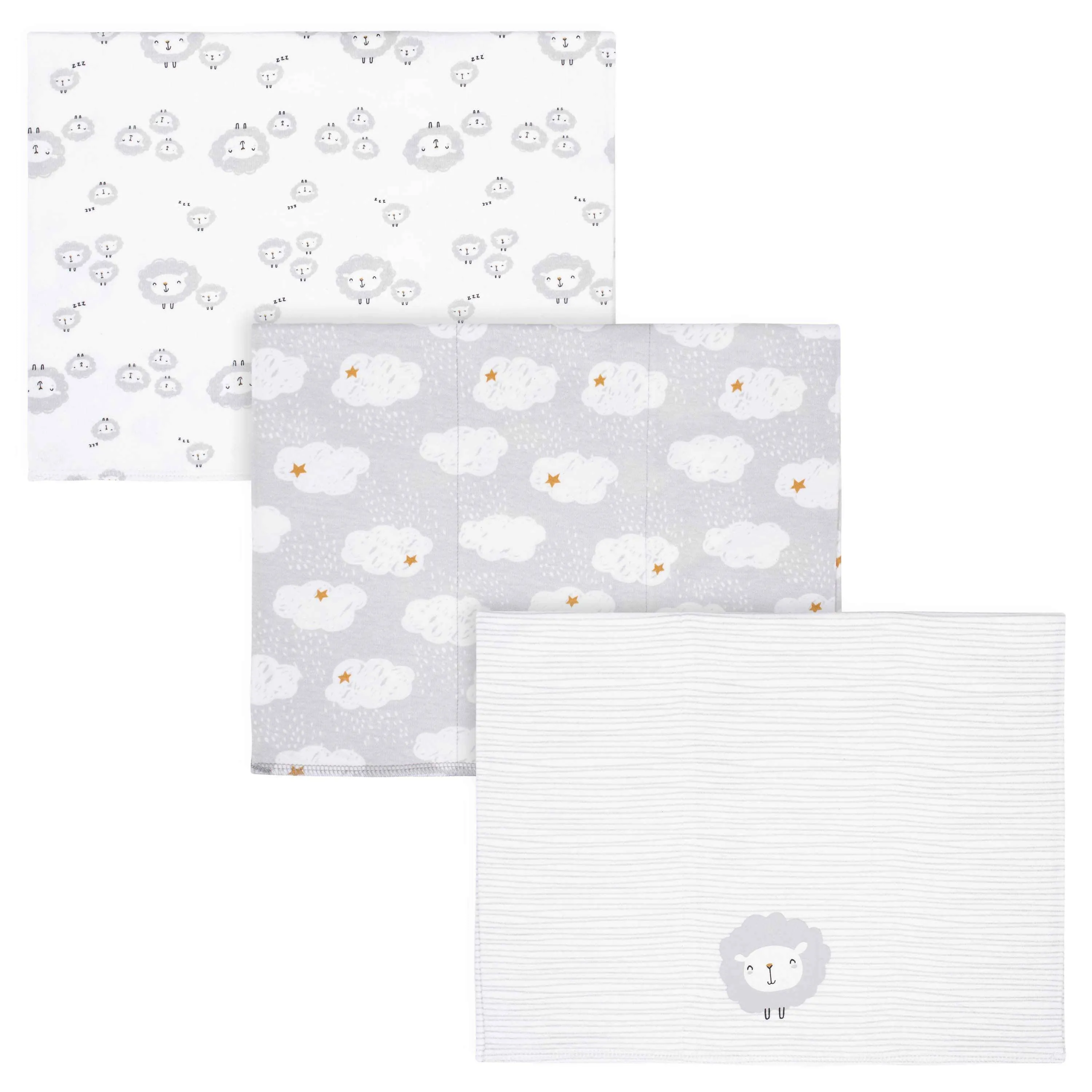 3-Pack Baby Unisex Lamb Knit Burp Cloths