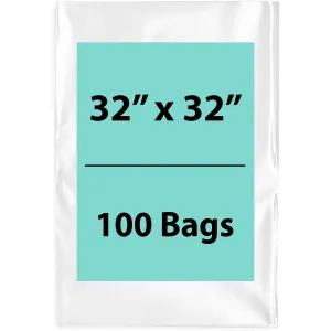 32X32 inches Clear Flat Poly Bags 1.5Mil Open Top (LDPE)
