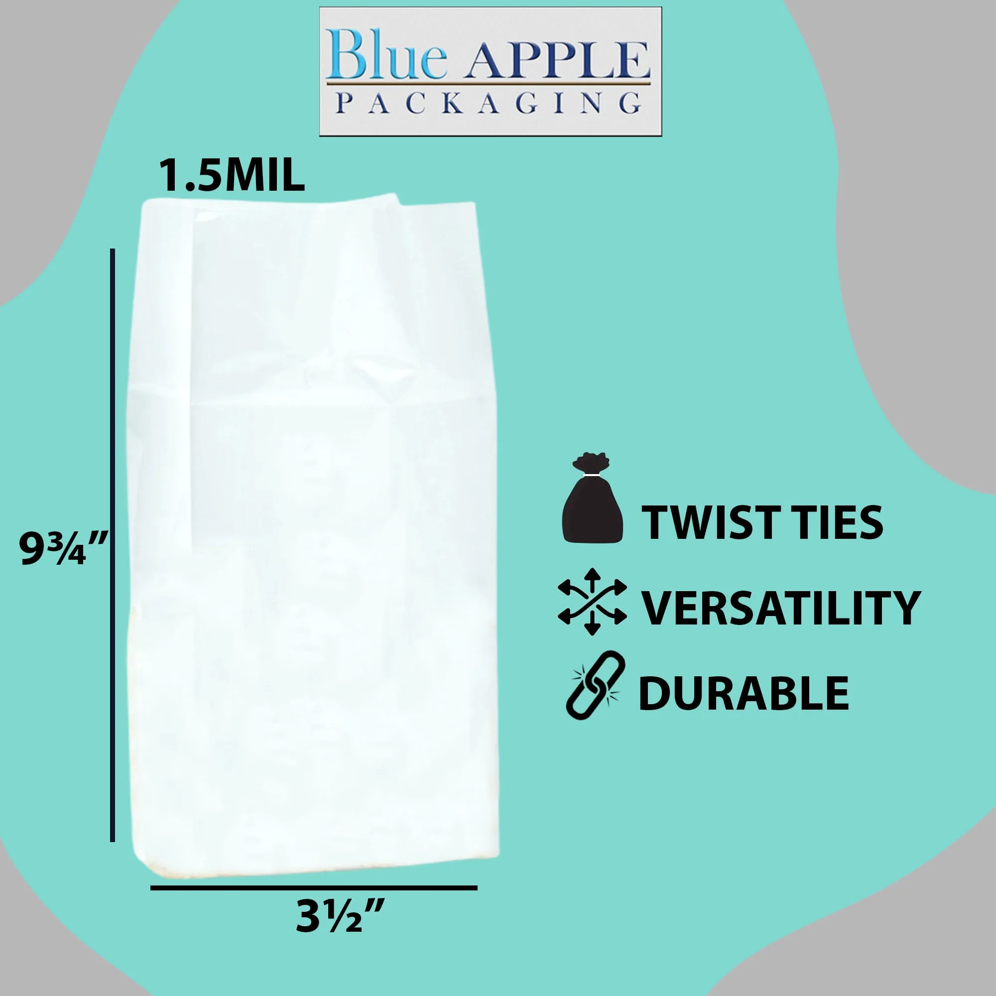 3.5X2.25X9.75 inches Gusseted Polypropylene Bags 1.5 Mil  Side Gusset
