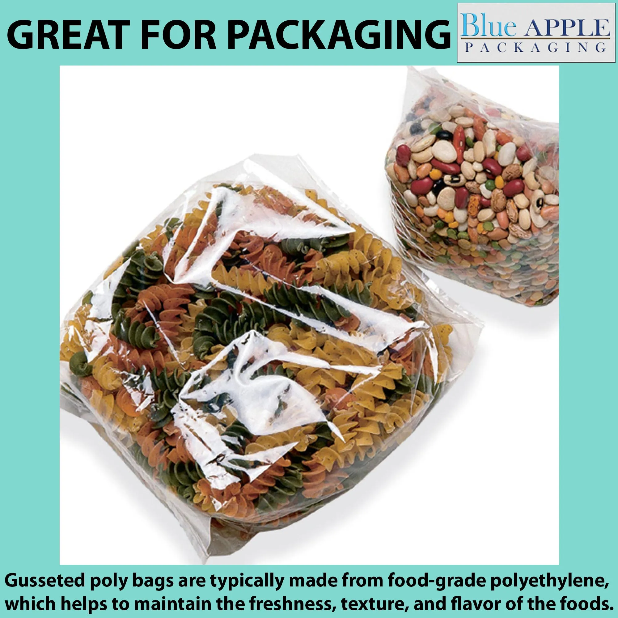 3.5X2.25X9.75 inches Gusseted Polypropylene Bags 1.5 Mil  Side Gusset
