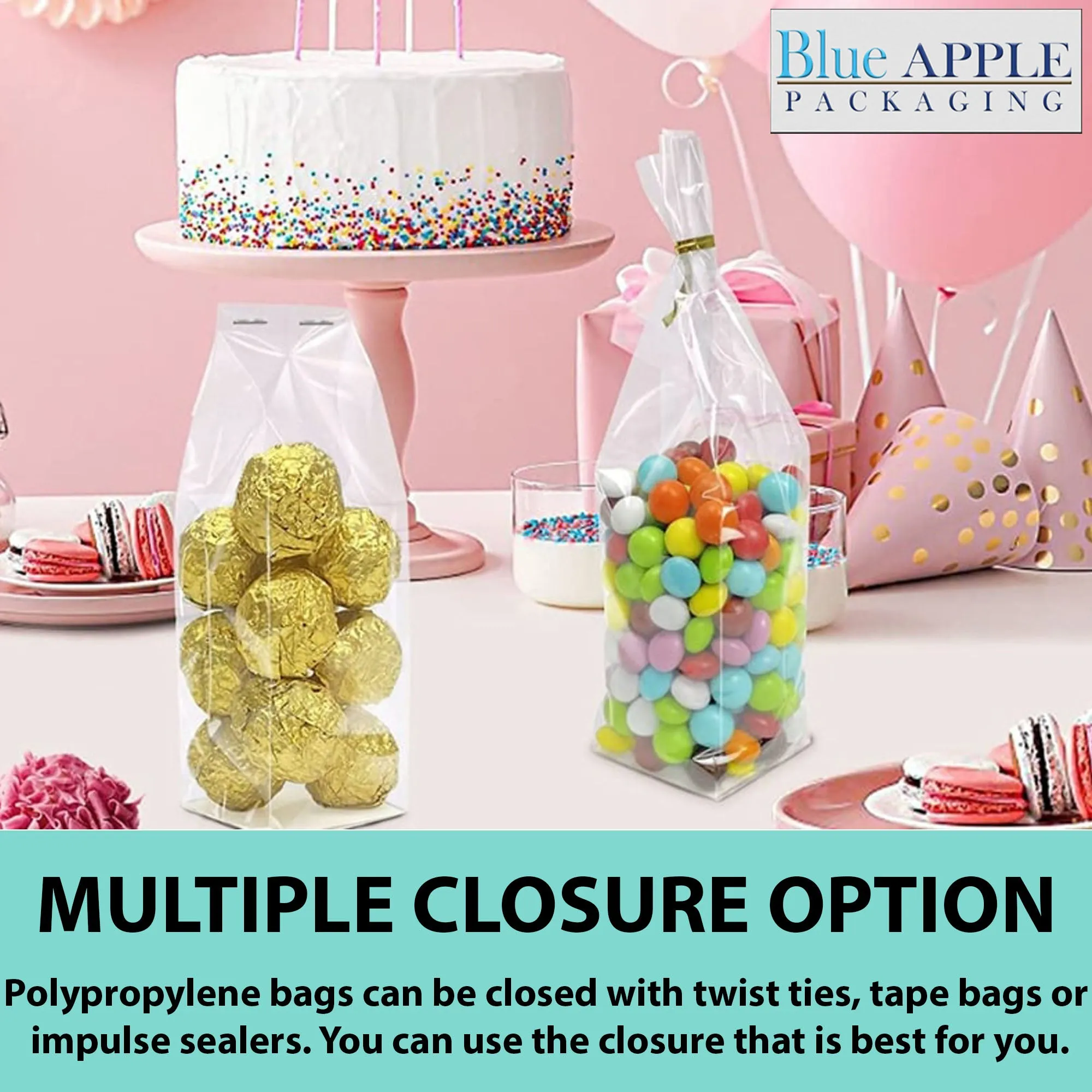 3.5X2.25X9.75 inches Gusseted Polypropylene Bags 1.5 Mil  Side Gusset