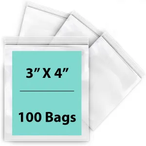 3X4 inches Reclosable Single Line Zipper Poly Bags 4 Mil (LDPE)