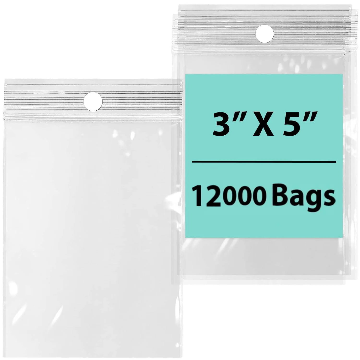 3X5 inches Reclosable Poly Bags with Hang Hole 2 Mil (LDPE) Single Track Zipper