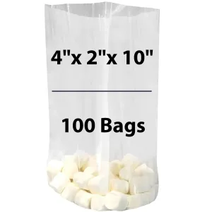 4X2X10 inches Gusseted Poly Bags Clear 2 Mil Low Density LDPE