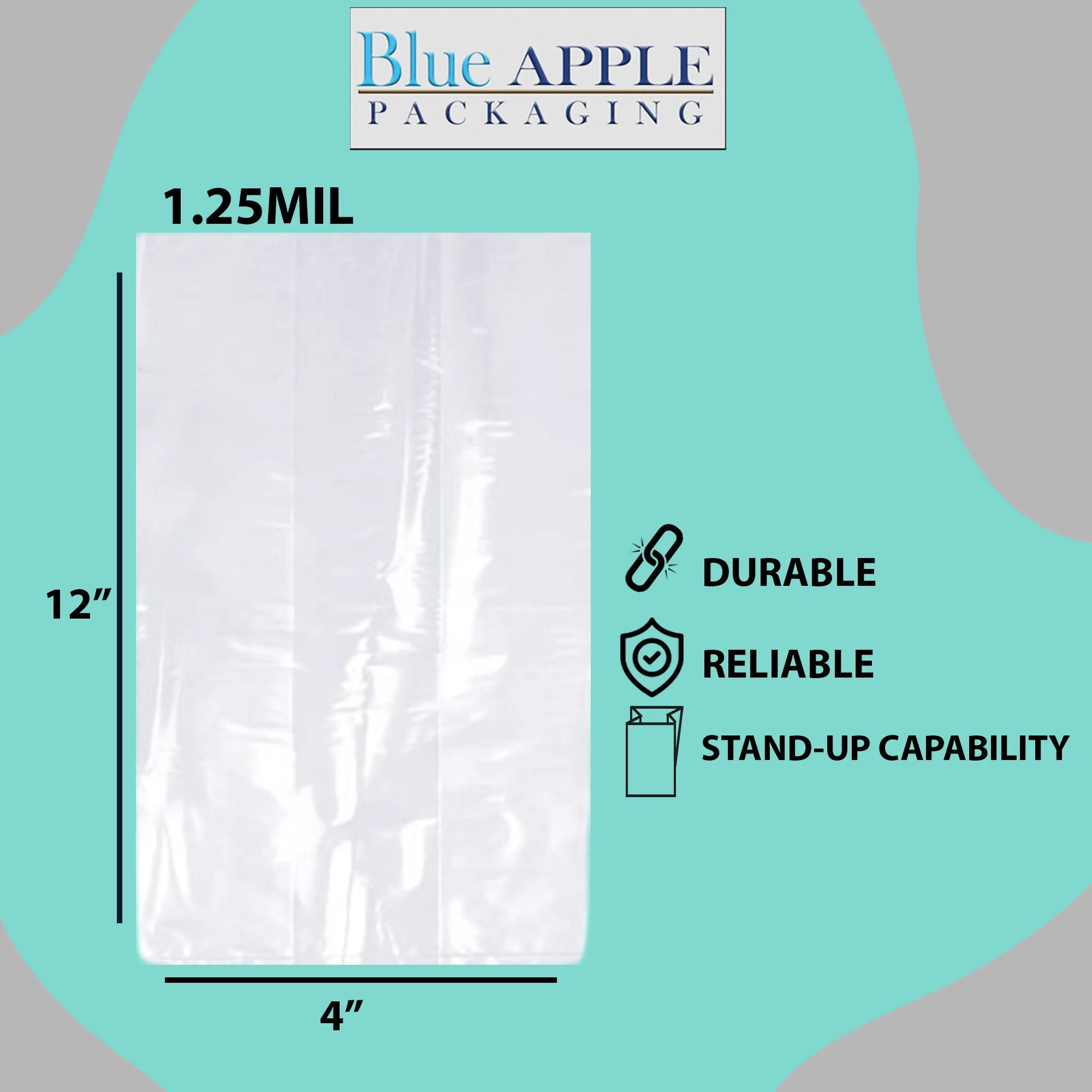 4X2X12 inches Gusseted Poly Bags Clear 1.25 Mil Low Density LDPE