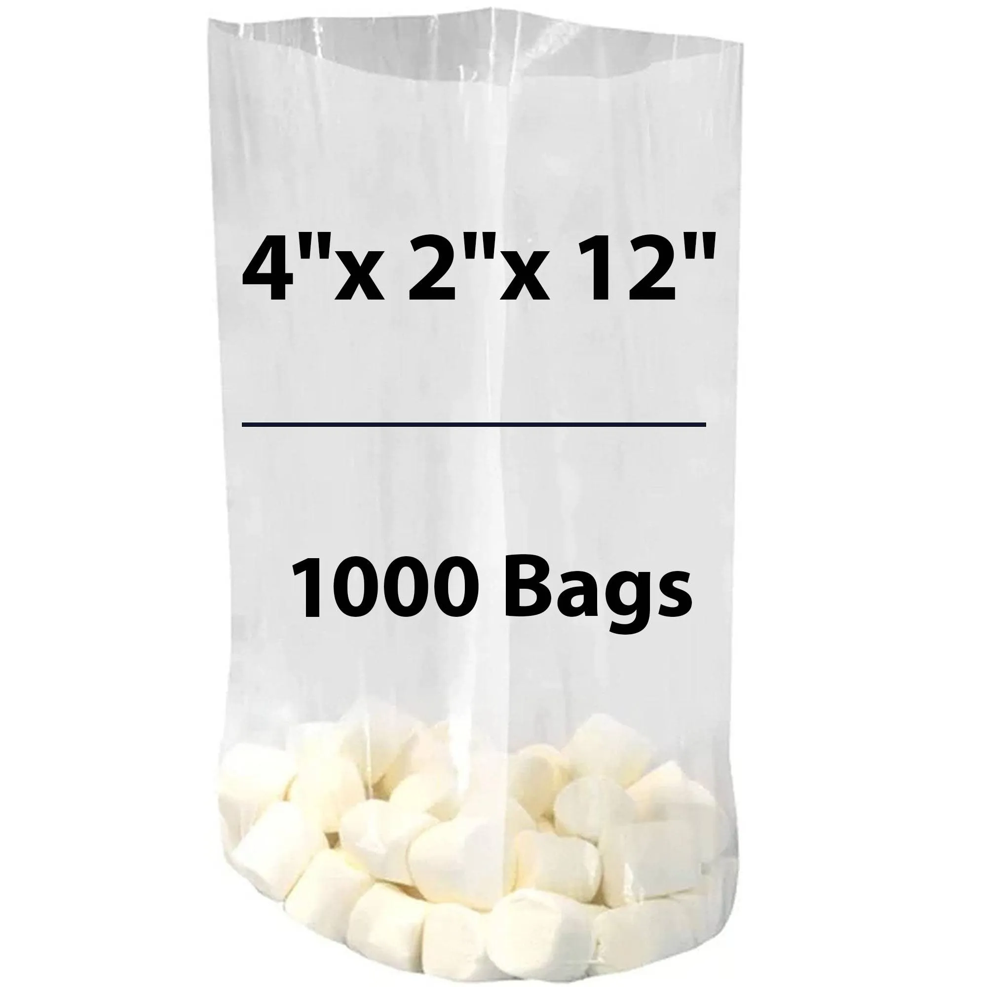 4X2X12 inches Gusseted Poly Bags Clear 1.25 Mil Low Density LDPE