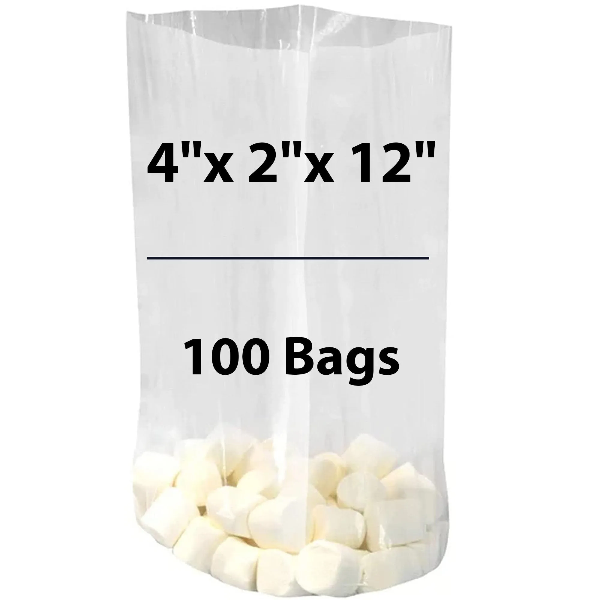 4X2X12 inches Gusseted Poly Bags Clear 1.25 Mil Low Density LDPE