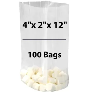 4X2X12 inches Gusseted Poly Bags Clear 1.25 Mil Low Density LDPE