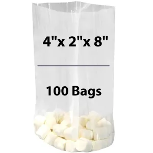 4X2X8 inches Gusseted Poly Bags Clear 2 Mil Low Density LDPE