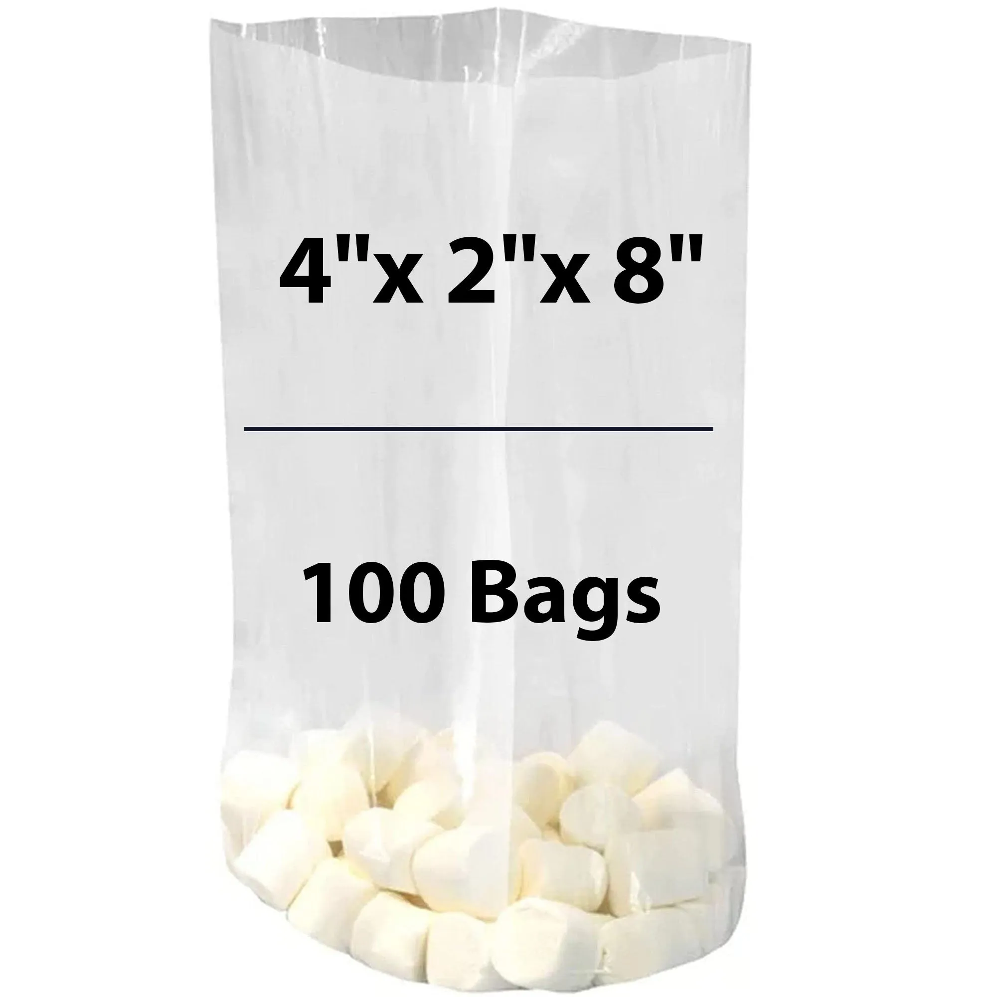 4X2X8 inches Gusseted Poly Bags Clear 2 Mil Low Density LDPE