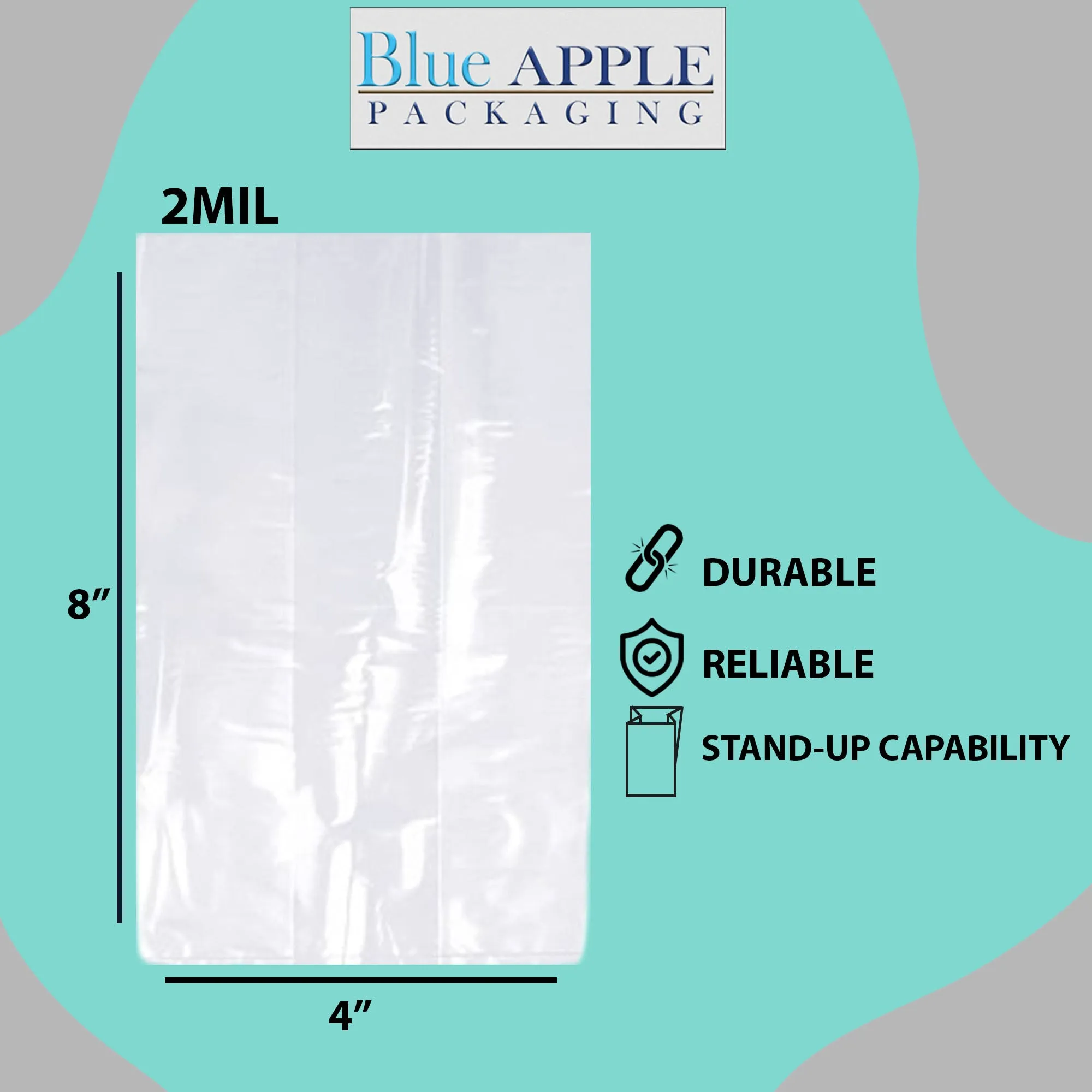 4X2X8 inches Gusseted Poly Bags Clear 2 Mil Low Density LDPE