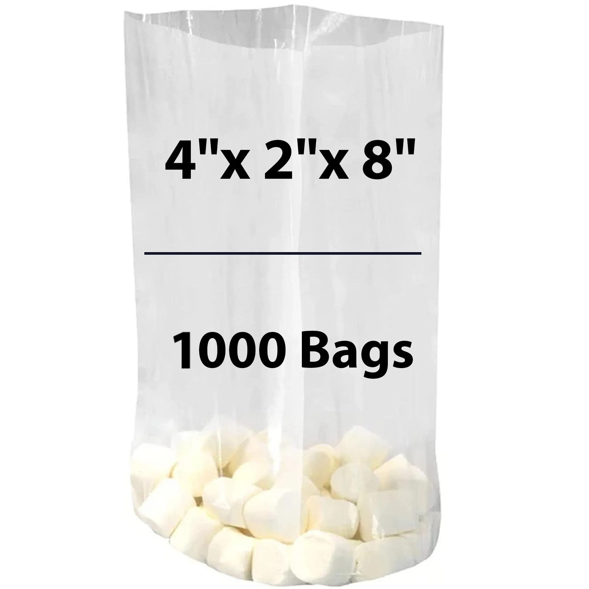 4X2X8 inches Gusseted Poly Bags Clear 2 Mil Low Density LDPE