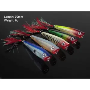 5 X Transparent Popper Lures Fishing Tackle 7cm A