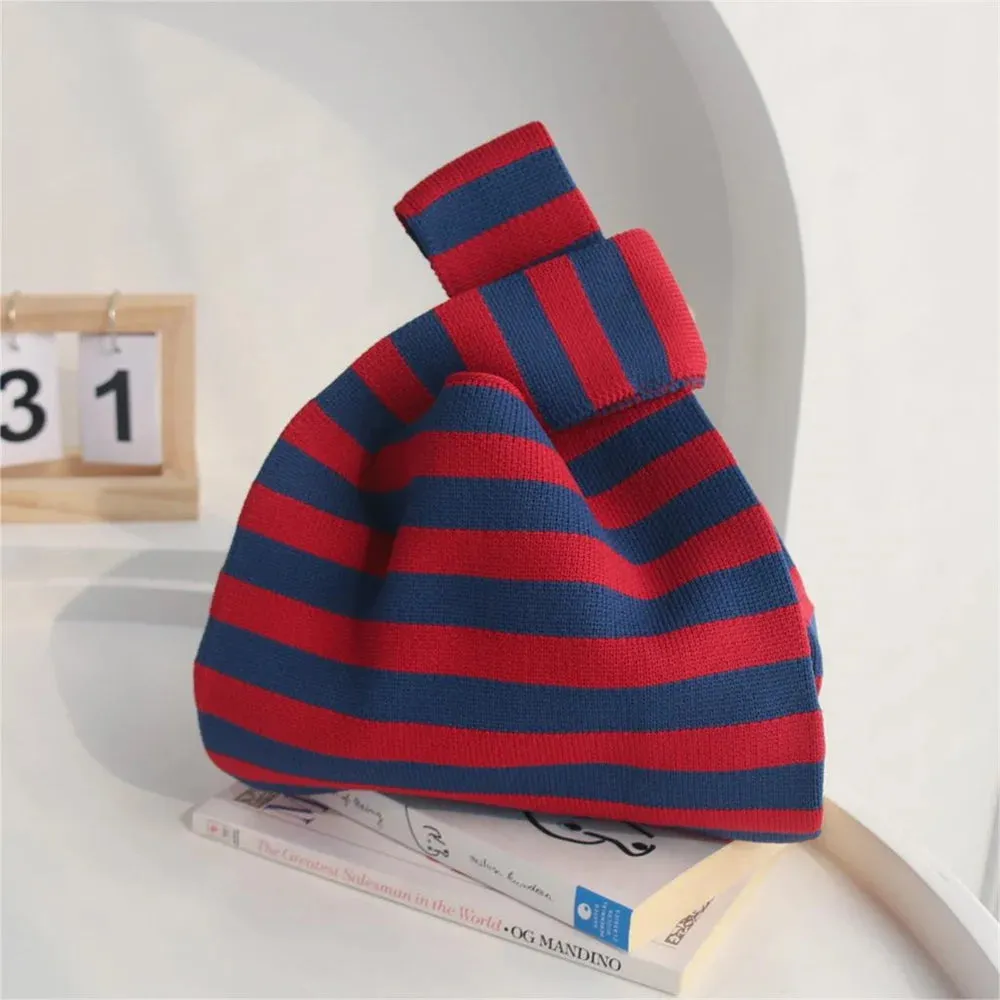 50*25cm High Capacity Shoulder Bag New Wide Striped Handmade Knitted Handbag Minimalist Tote Bag For Women Reusable Shopping Bag