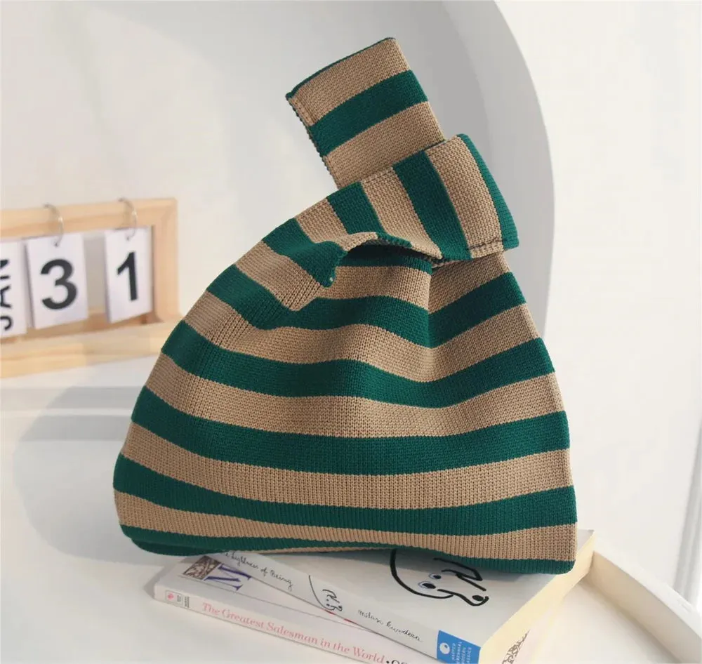 50*25cm High Capacity Shoulder Bag New Wide Striped Handmade Knitted Handbag Minimalist Tote Bag For Women Reusable Shopping Bag