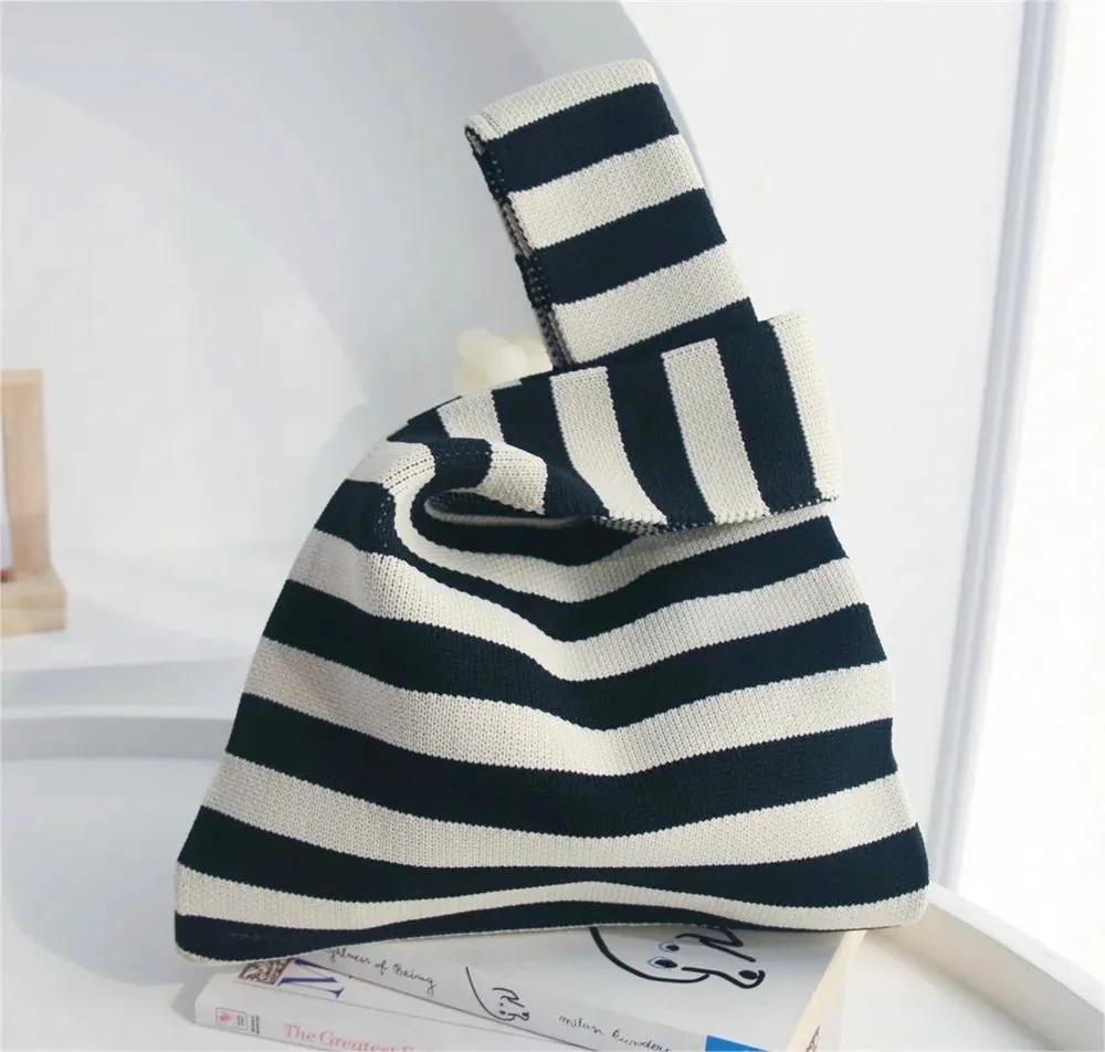 50*25cm High Capacity Shoulder Bag New Wide Striped Handmade Knitted Handbag Minimalist Tote Bag For Women Reusable Shopping Bag