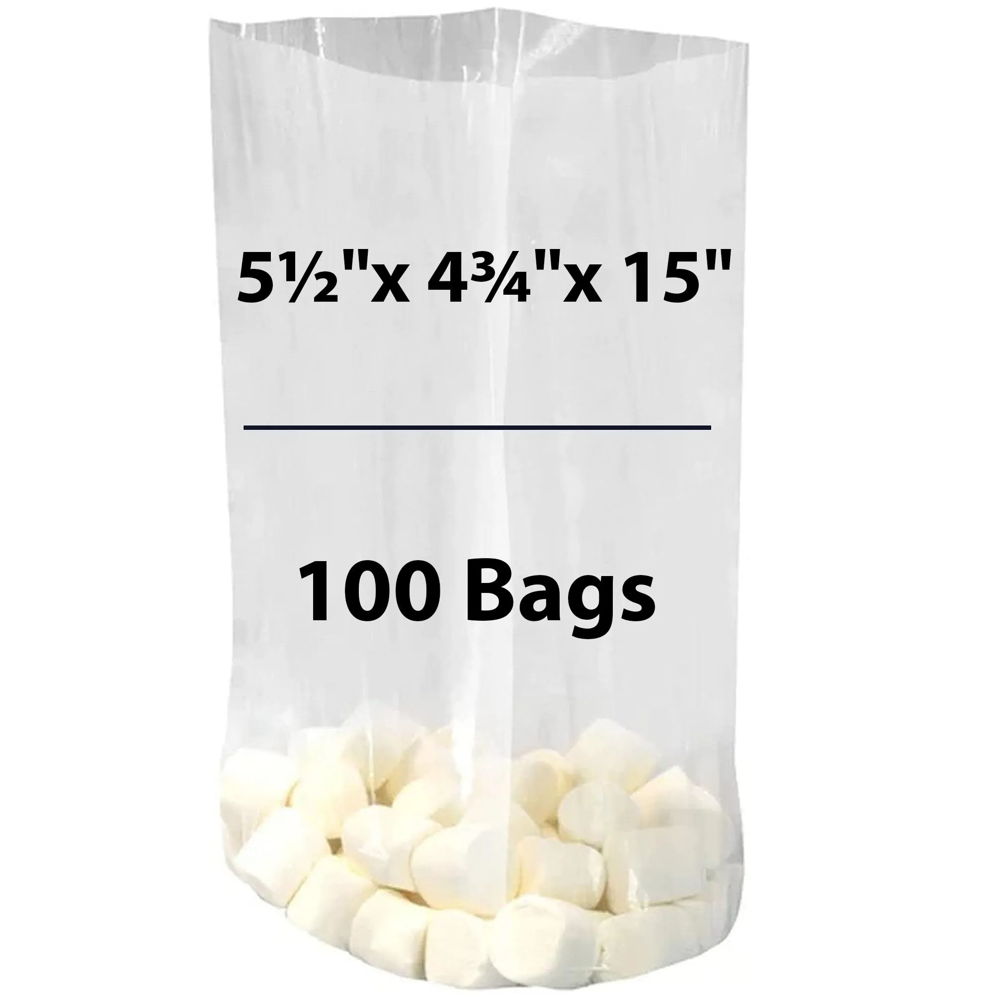 5.5X4.75X15 inches Gusseted Poly Bags Clear 1 Mil Low Density LDPE