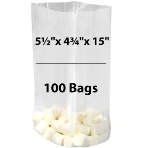5.5X4.75X15 inches Gusseted Poly Bags Clear 1 Mil Low Density LDPE